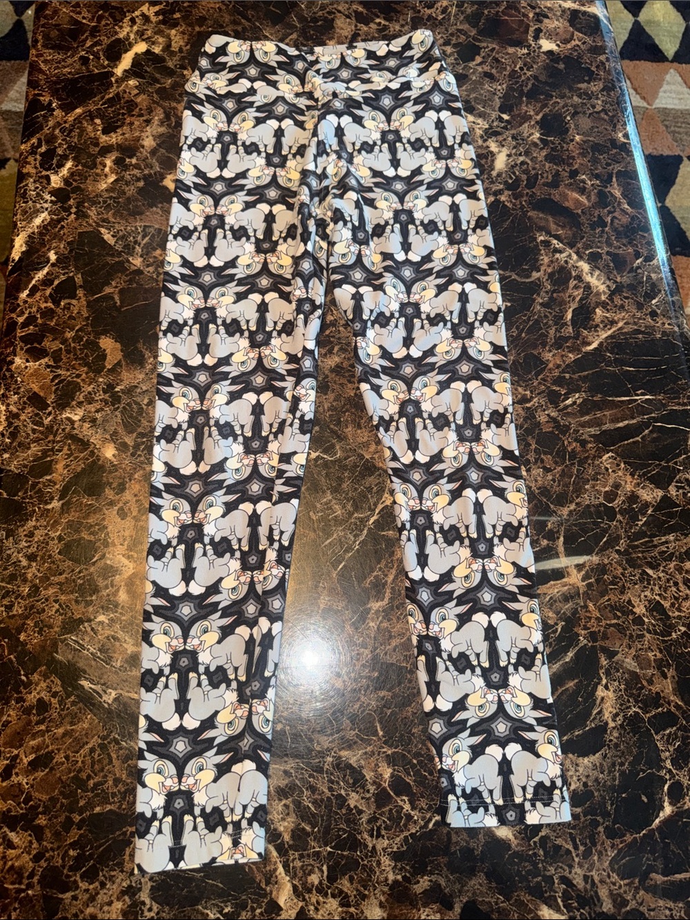 LuLaRoe Kids Black and White Bunny Print Leggings - Size Tween